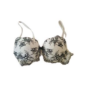 Victoria Secret Demi Padded Bra 34B ID# 36007072 White Black Lace Bows Push Up